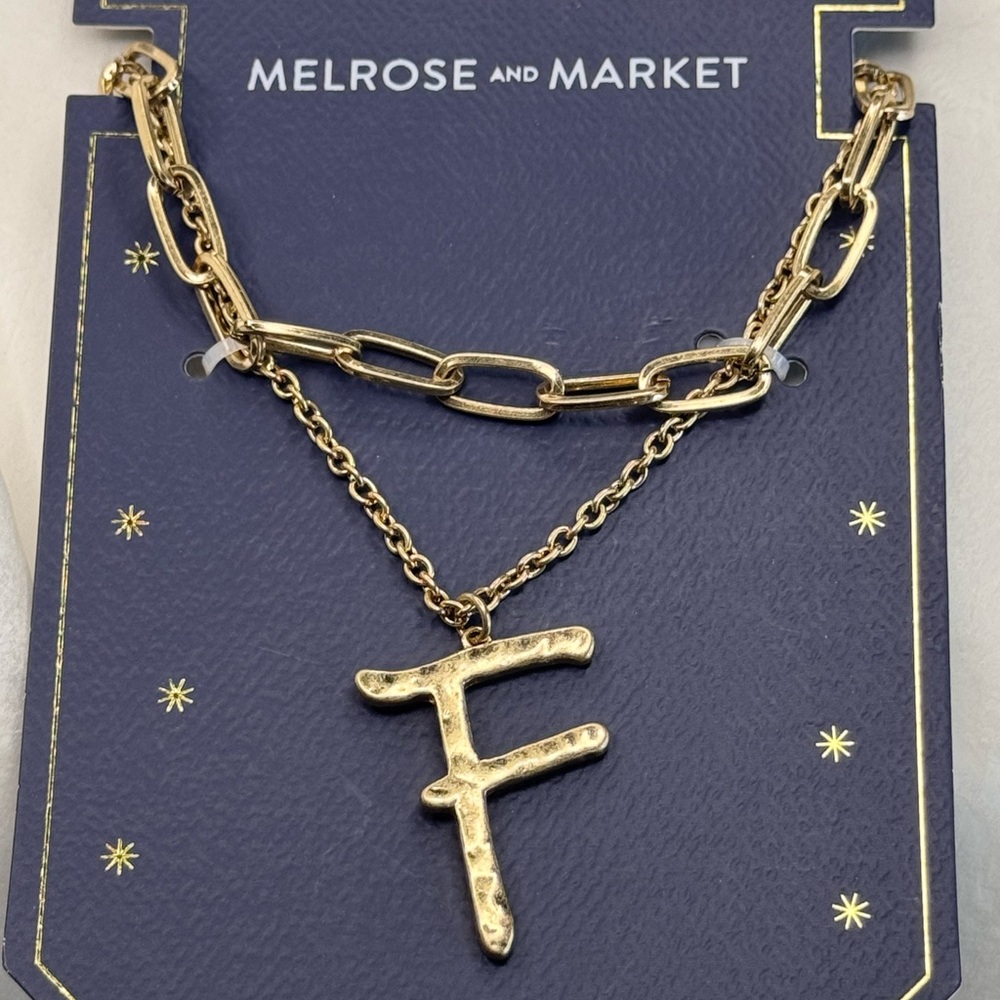 Melrose and Market Gold Multi Chain Necklace with Initial “F” Pendant